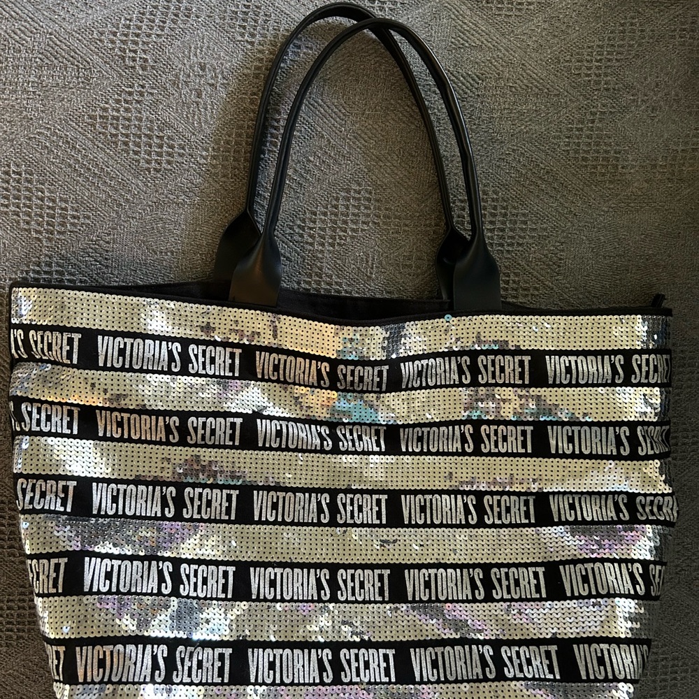 Victoria's Secret Black and Silver Sequin Tote